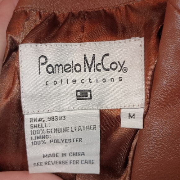 PAMELA MCCOY Vintage Winter Work Brown butterly Leather Jacket Blazer M (#1,210) - Picture 2 of 11